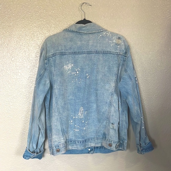 Pistola Boyfriend Oversized Astrology Denim Jean Jacket Sz Large - Picture 2 of 13